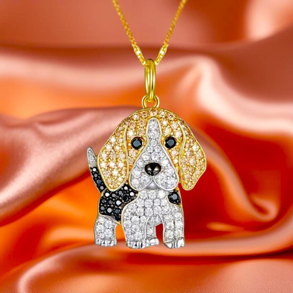 Beagle sparkling pendant gold color finish 19” chain - Picture 1 of 5
